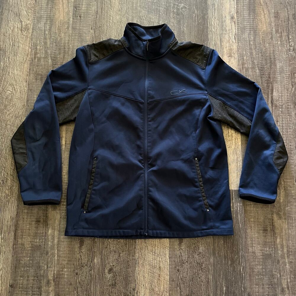 CalvinKlein Performance Jacket Mens Large Blue FullZip Softshell Fleece Lined CK